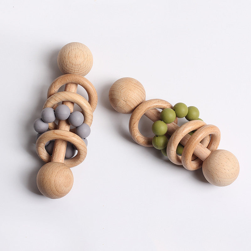 Natural beech wood rattle – Baby teething ring from birth (0+ months)