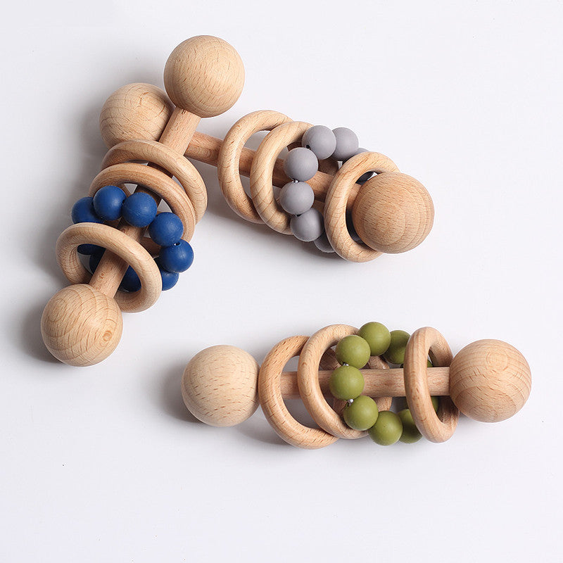 Natural beech wood rattle – Baby teething ring from birth (0+ months)