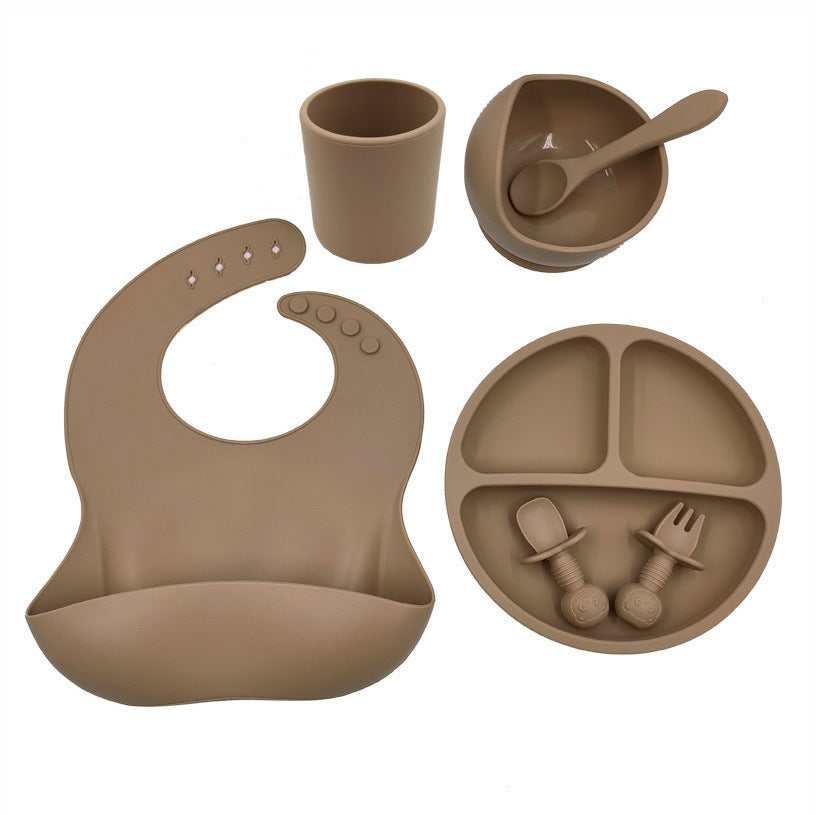 Set de vaisselle bébé en silicone – Bavoir, tasse, cuillère & fourchette (6 mois et +)