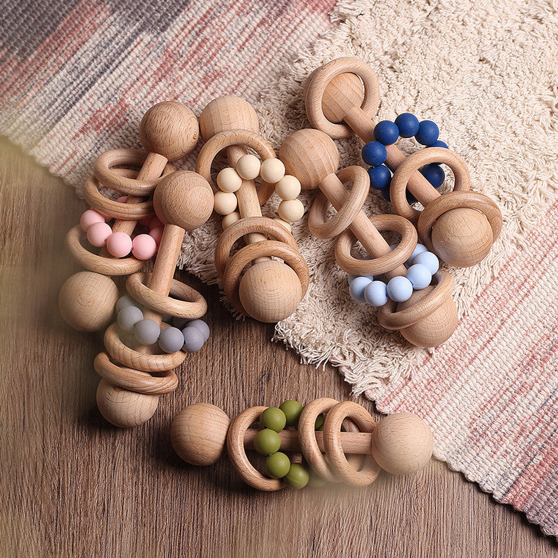 Hochet en bois de hêtre naturel – Anneau de dentition bébé dès la naissance (0+ mois)