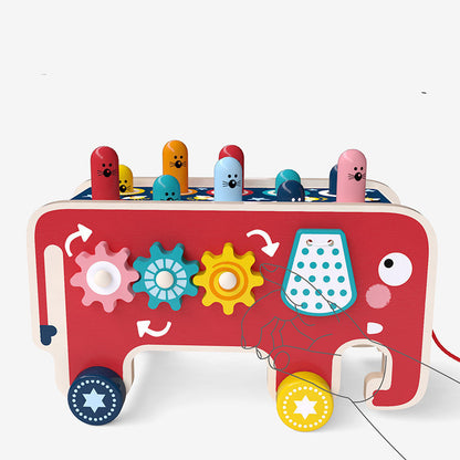Wooden Montessori Toy - Hammering Bench &amp; Animal Bus for Toddlers