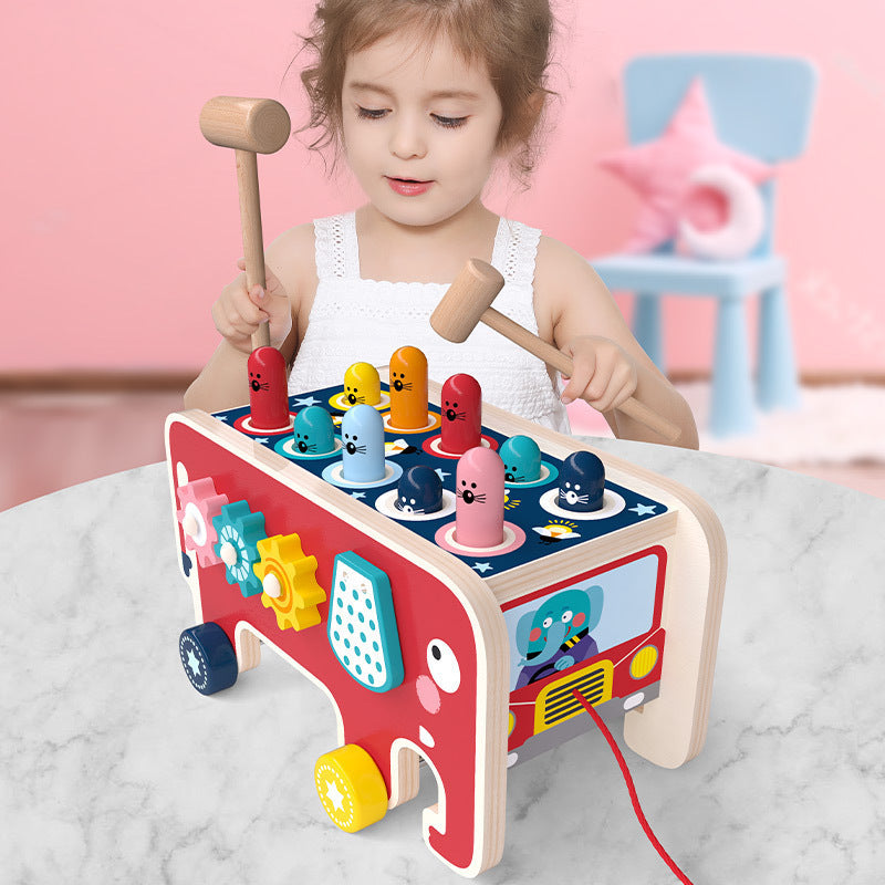 Jouet montessori en bois – Banc à marteler & bus animalier pour tout-petit