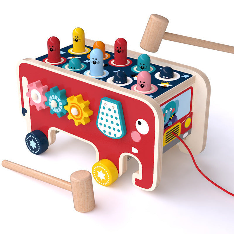Wooden Montessori Toy - Hammering Bench &amp; Animal Bus for Toddlers
