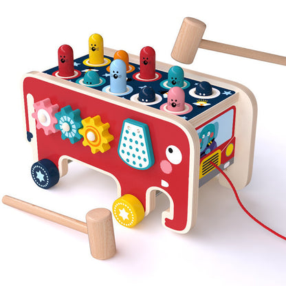 Wooden Montessori Toy - Hammering Bench &amp; Animal Bus for Toddlers