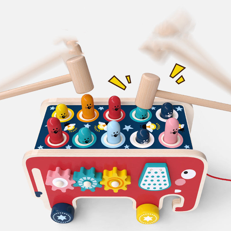 Wooden Montessori Toy - Hammering Bench &amp; Animal Bus for Toddlers